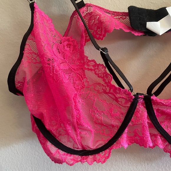 Hot Pink & Black Sexy Lace Strappy Bralette - Picture 4 of 10